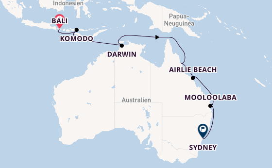 Australien ab Bali, Indonesien auf der Silver Moon