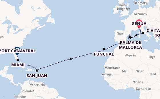 trans-Atlantisch vanaf Genua, Italië met de MSC Grandiosa
