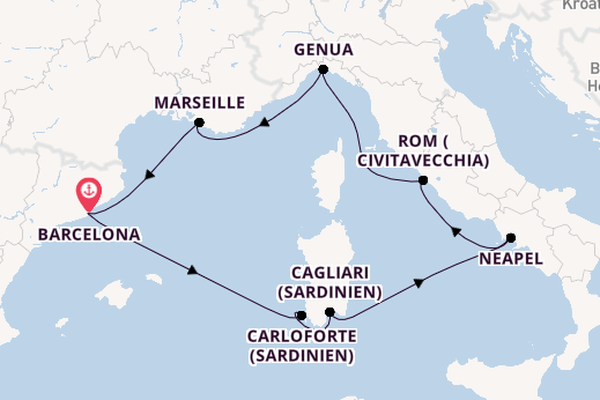 Westliches Mittelmeer ab Barcelona, Spanien auf der Costa Smeralda