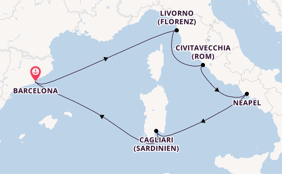 Westliches Mittelmeer ab Barcelona, Spanien auf der Disney Dream
