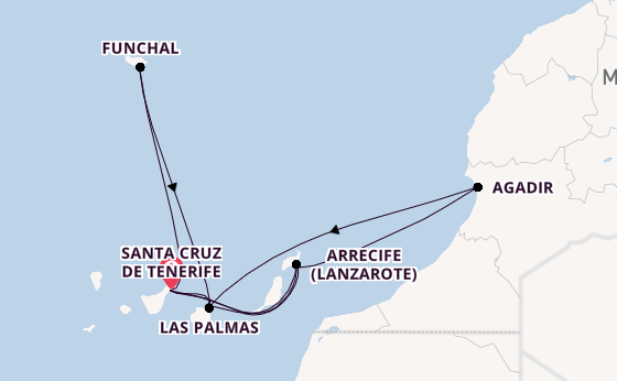 Kanarische Inseln ab Santa Cruz de Tenerife, Spanien auf der Azura