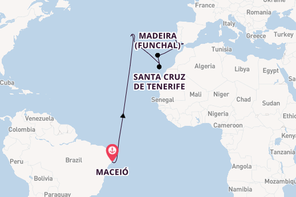 Transatlantic & Repositioning from Maceió, Brazil with the Costa Diadema