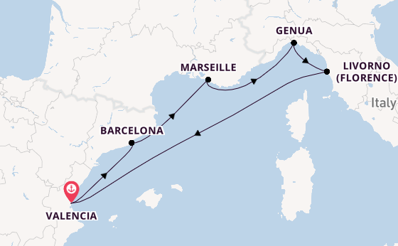 Westelijke Middellandse Zee vanaf Valencia, Spanje met de MSC Sinfonia