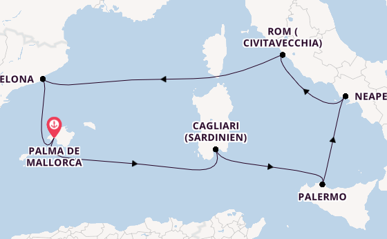 Westliches Mittelmeer ab Palma de Mallorca, Spanien auf der Mein Schiff Flow