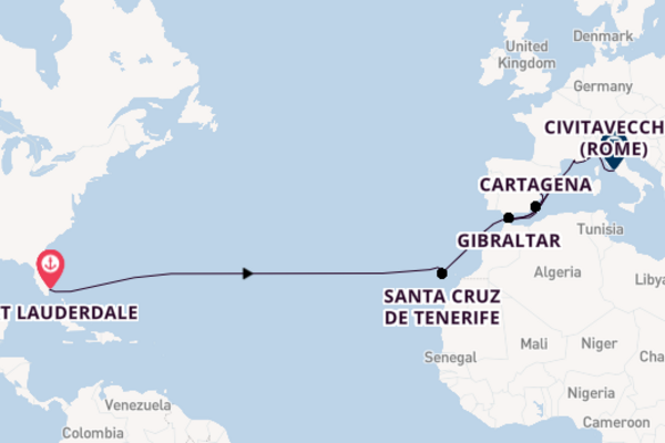 trans-Atlantisch vanaf Fort Lauderdale, Verenigde Staten met de Sun Princess