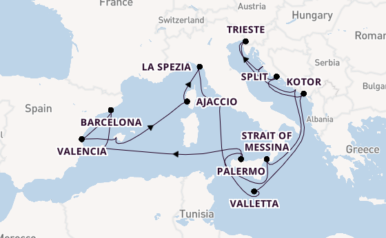 Western Mediterranean from Rome (Civitavecchia), Italy with the Queen Elizabeth