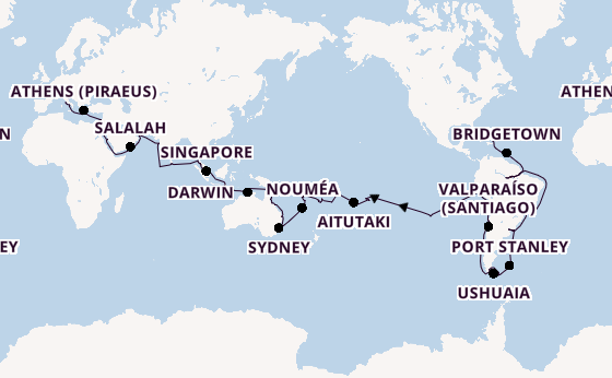Round-the-World Trip from Miami, Florida, USA with the Seven Seas Mariner