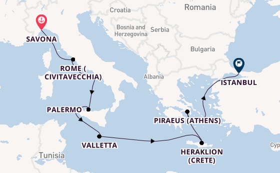 Mediterranean from Savona, Italy with the Costa Pacifica