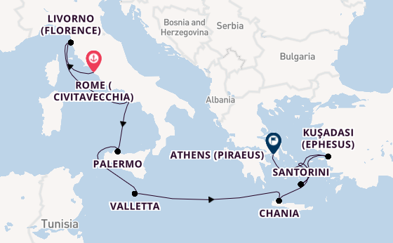 Mediterranean Sea from Rome (Civitavecchia), Italy with the Scarlet Lady