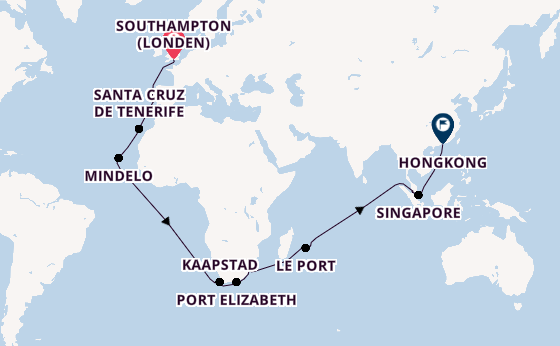 Zuid-Afrika vanaf Southampton (Londen), Engeland met de Queen Elizabeth
