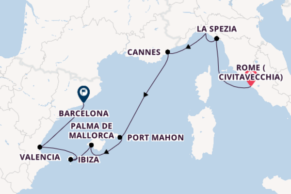 Western Mediterranean from Rome (Civitavecchia), Italy with the Seven Seas Voyager