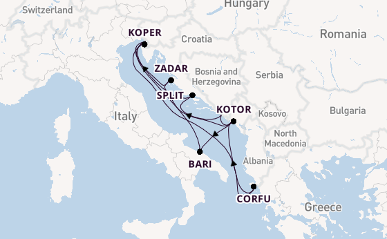 Middellandse Zee vanaf Triëst, Italië met de Mein Schiff 4