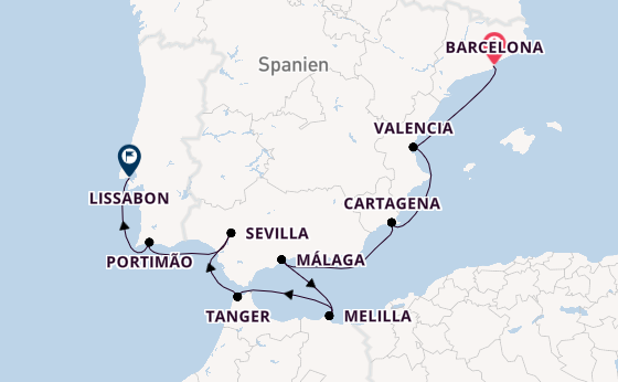 Mittelmeer ab Barcelona, Spanien auf der Sirena