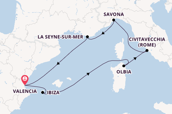 Westelijke Middellandse Zee vanaf Valencia, Spanje met de Costa Pacifica