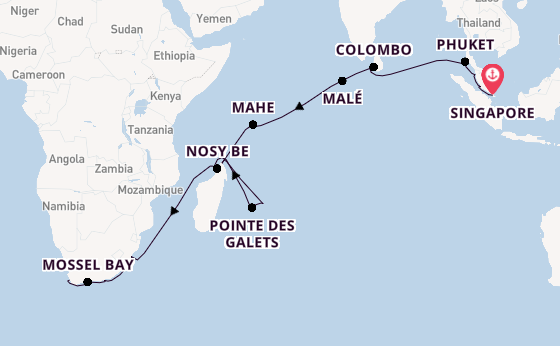 India and Indian Ocean from Singapore, Singapore with the Seven Seas Mariner