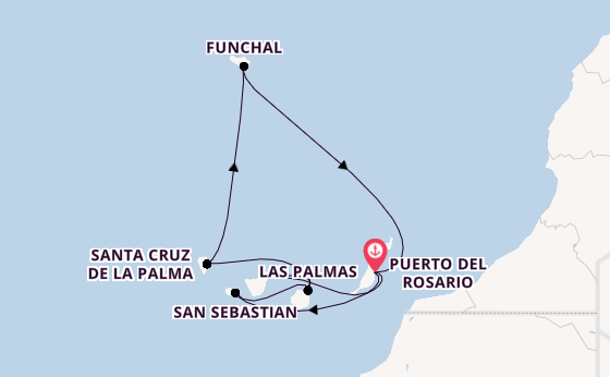 Canarische Eilanden vanaf Puerto del Rosario, Fuerteventura, Spanje met AIDAblu