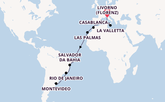 Transatlantik ab Livorno (Florenz), Italien auf der MSC Splendida