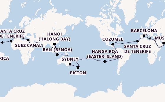 Round-the-World Trip from Rome (Civitavecchia), Italy with the MSC Magnifica