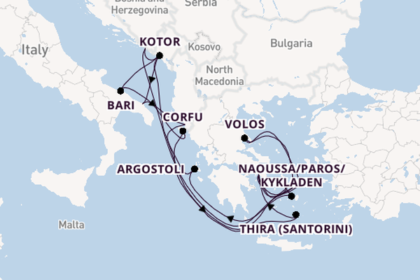 Oostelijke Middellandse Zee vanaf Athene (Piraeus), Griekenland met de EXPLORA II