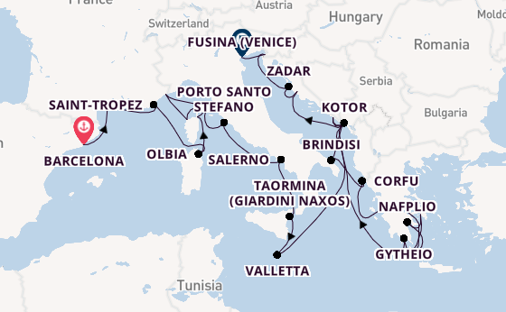 Mediterranean Sea from Barcelona, Spain with the Seabourn Ovation 