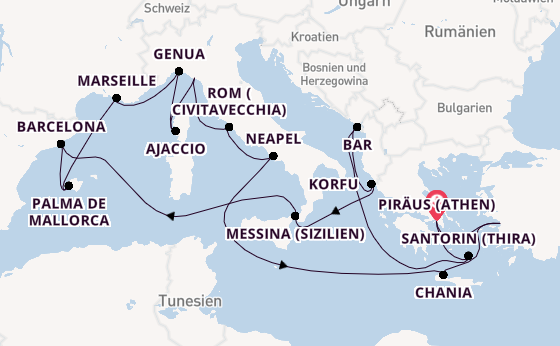 Mittelmeer ab Piräus (Athen), Griechenland auf der Sun Princess