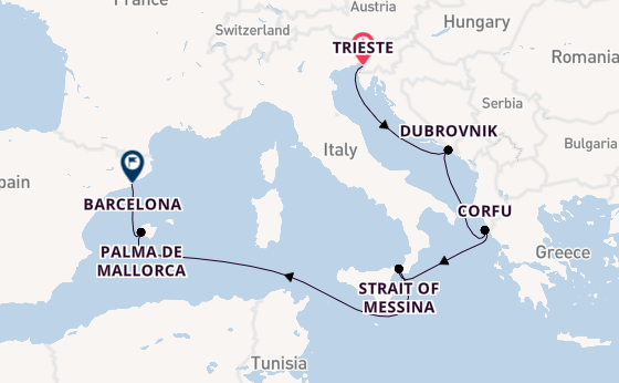 Mediterranean Sea from Trieste, Italy with the Queen Elizabeth