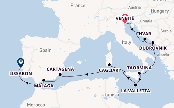 Middellandse Zee vanaf Venetië, Italië met de Silver Muse