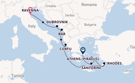 Eastern Mediterranean from Ravenna, Italy with the Celebrity Eclipse