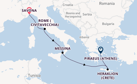 Mediterranean from Savona, Italy with the Costa Pacifica