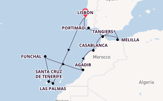 North Africa from Lisbon, Portugal with the Norwegian Star
