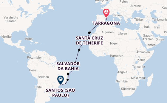 Transatlantik ab Tarragona, Spanien auf der MSC Divina