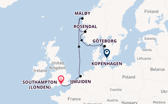 Noorwegen vanaf Southampton (Londen), Engeland met de Aurelia