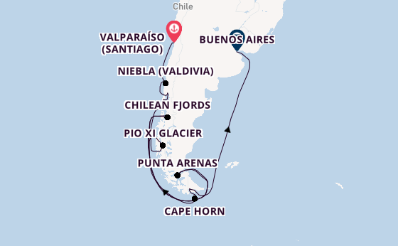 South America from Valparaíso (Santiago), Chile with the Scenic Eclipse                                                                                               