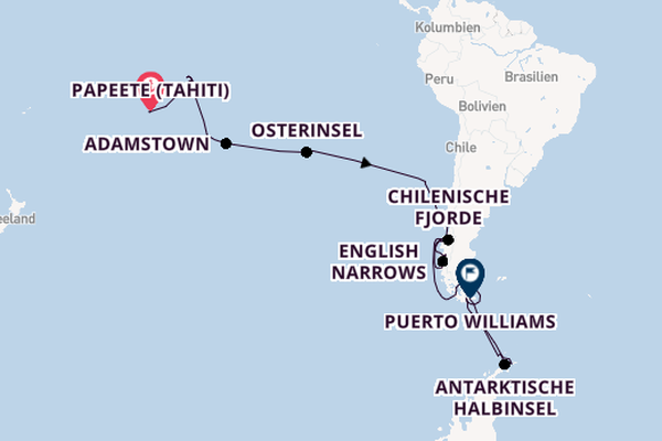 Südamerika ab Papeete (Tahiti), Französisch-Polynesien auf der Silver Cloud