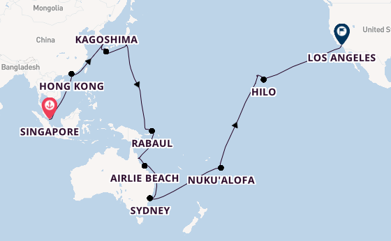 Transpacific from Singapore, Singapore with the Queen Elizabeth