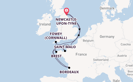 Sailing from Newcastle-upon-Tyne via Cherbourg