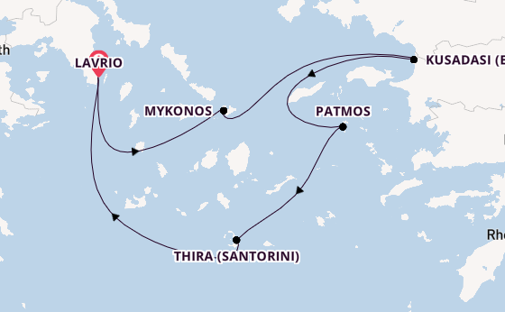 Oostelijke Middellandse Zee vanaf Lavrio, Griekenland met de Celestyal Discovery