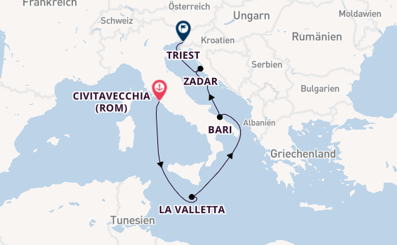Mittelmeer ab Civitavecchia (Rom), Italien auf der Queen Elizabeth
