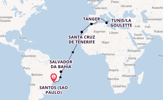 Transatlantik ab Santos (Sao Paulo), Brasilien auf der MSC Virtuosa