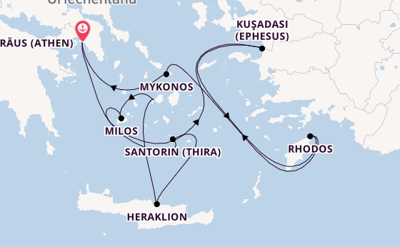 Östliches Mittelmeer ab Piräus (Athen), Griechenland auf der Silver Nova
