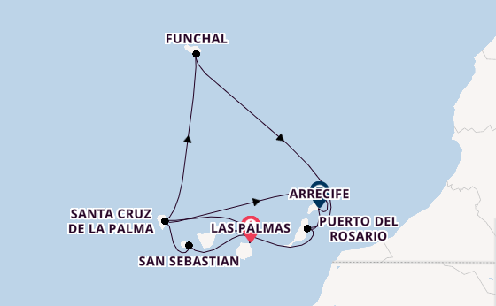 Canarische Eilanden vanaf Las Palmas, Gran Canaria, Spanje met AIDAmar