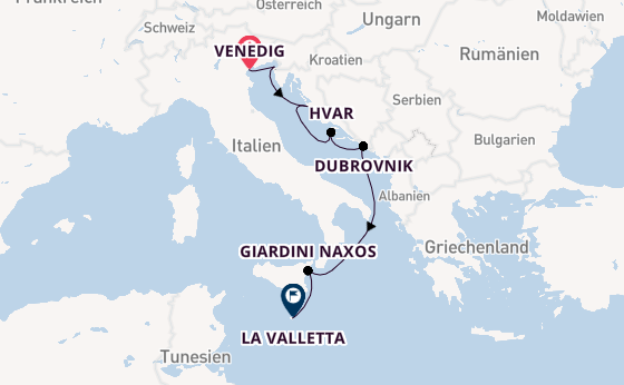 Mittelmeer ab Venedig, Italien auf der Silver Muse