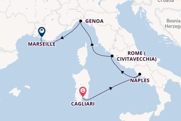 Western Mediterranean from Cagliari, Sardinia with the Costa Toscana
