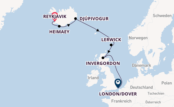 Vereinigtes Königreich ab Reykjavik, Island auf der Seabourn Ovation