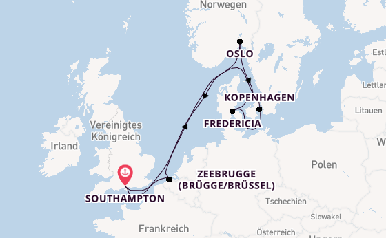 England ab Southampton, Großbritannien auf der MSC Meraviglia