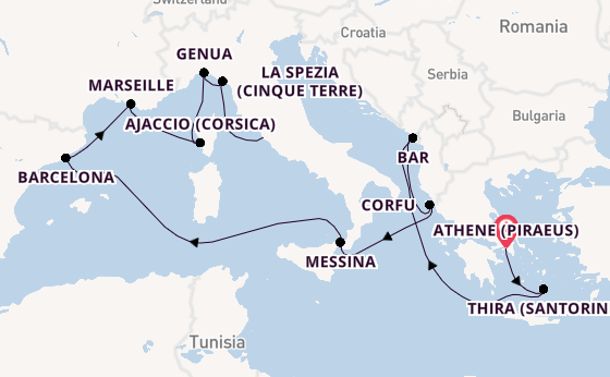 Middellandse Zee vanaf Athene (Piraeus), Griekenland met de Sun Princess