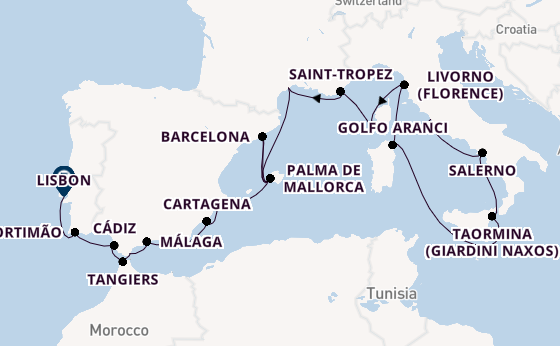 Western Mediterranean from Rome (Civitavecchia), Italy with the Nautica