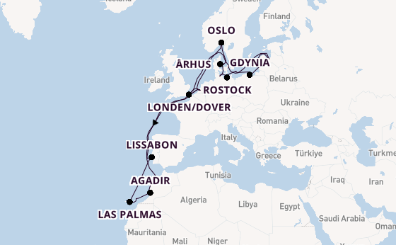 Canarische Eilanden vanaf Rotterdam, Nederland met de Nieuw Statendam