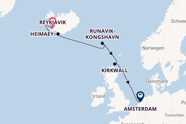 Arktis ab Reykjavik, Island auf der Zuiderdam