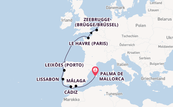 Westliches Mittelmeer ab Palma de Mallorca, Spanien auf der Mein Schiff 2